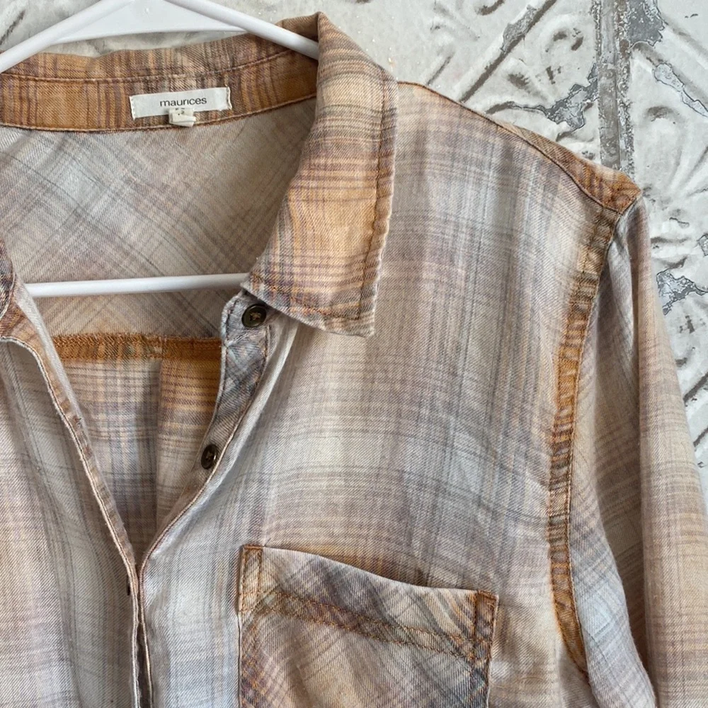 Maurices distressed acid wash soft plaid button down - Picture 3 of 6